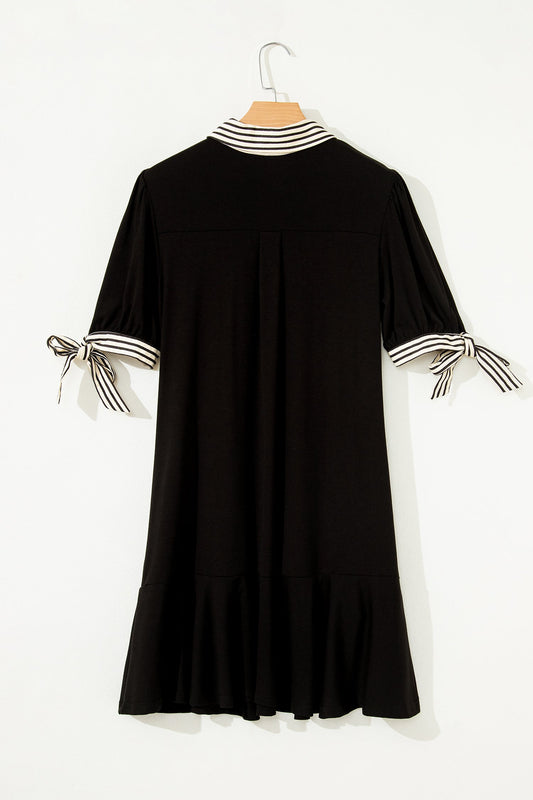 Stripe Polo Collar Tied Short Sleeve Mini Dress