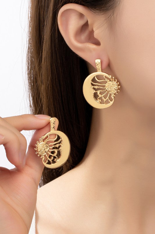 Sun Inside A Crescent Hoop Drop Earrings | Modern Boutique Fashion