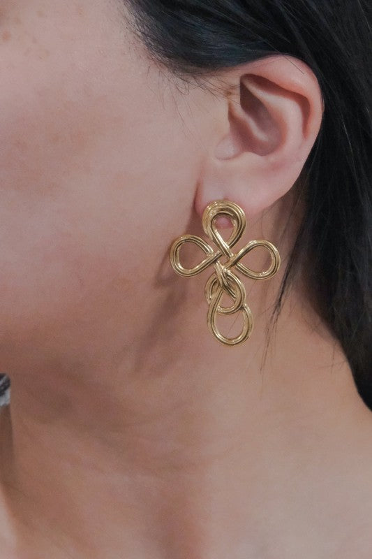 Intertwined Cross Earrings Gold