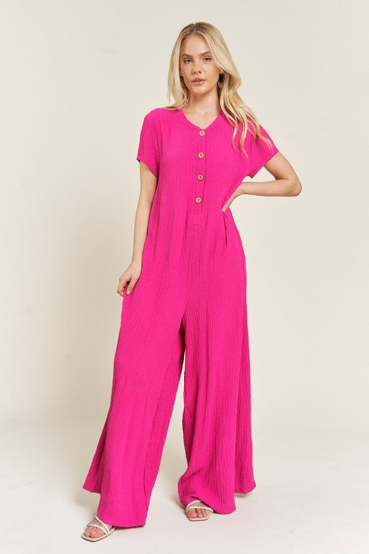 Textured Short Sleeve Jumpsuit | Modern Boutique Fashion