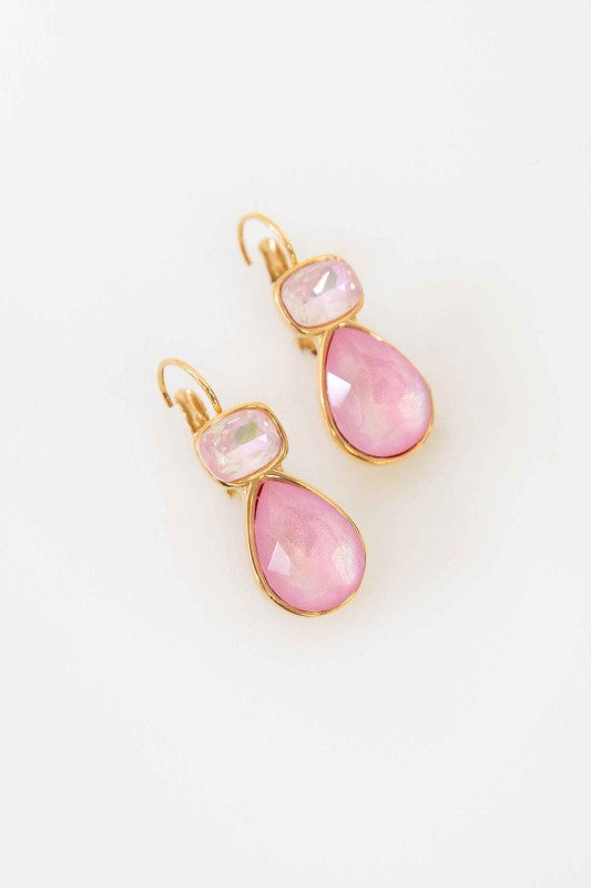 Stone Hook Earrings Pink