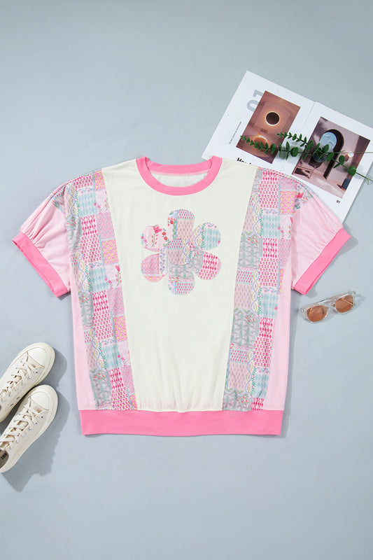Plus Size Floral Patchwork Embroidered T-Shirt