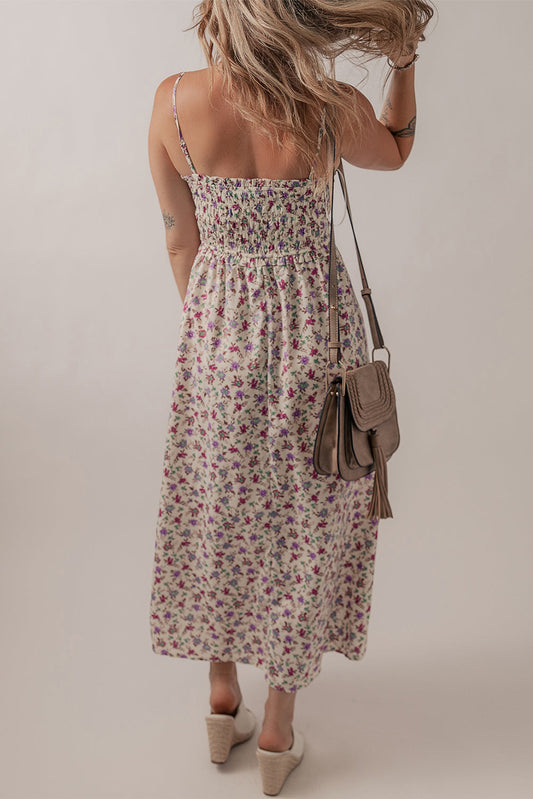 Ditsy Floral Smocked Sleeveless Maxi Dress