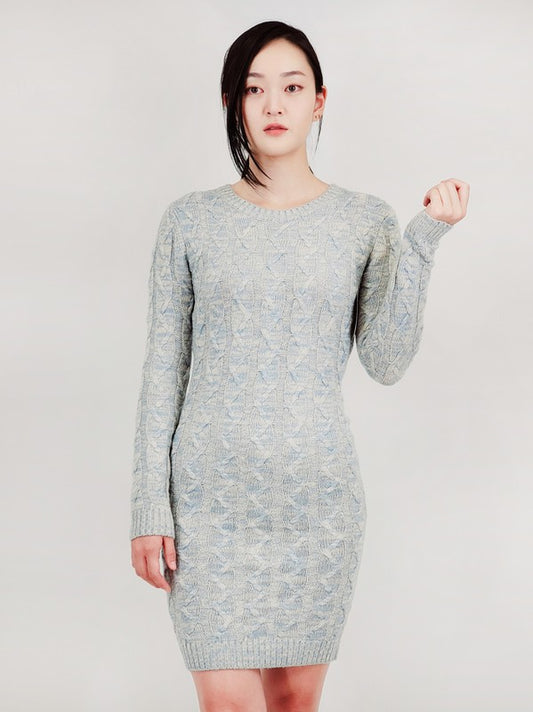 Cable Knit Long Sleeve Heather Color Sweater Dress