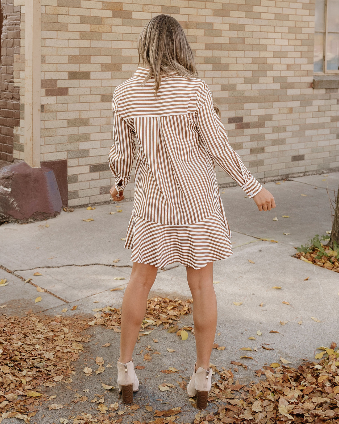 Dallas Ruffled Hem Collared Long Sleeve Shirt Mini Dress