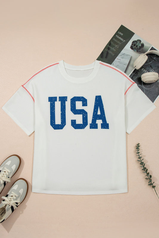 Plus Size USA Corded Knit Graphic T-Shirt