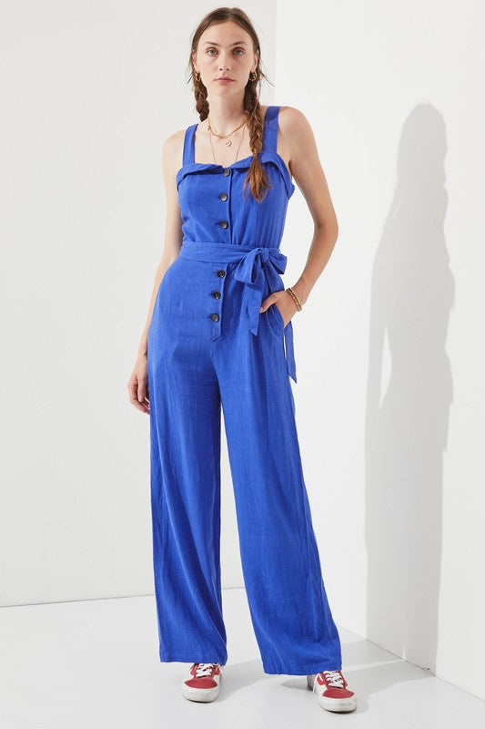 Plus Sleeveless Adjustable Strap Button Jumpsuit | Modern Boutique Fashion