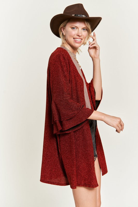 Glitter Bell Sleeve Kimono Cardigan Krt1664 | Modern Boutique Fashion
