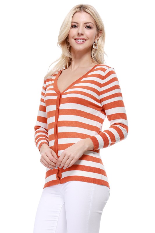 V Neck Striped Spandex Sweater Cardigan | Modern Boutique Fashion