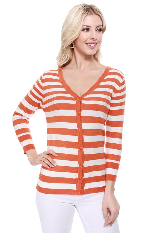 V Neck Striped Spandex Sweater Cardigan | Modern Boutique Fashion