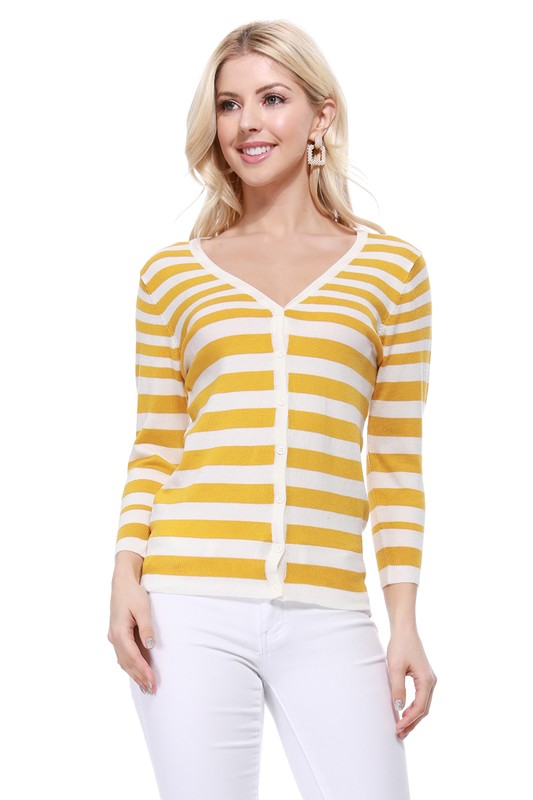 V Neck Striped Spandex Sweater Cardigan | Modern Boutique Fashion