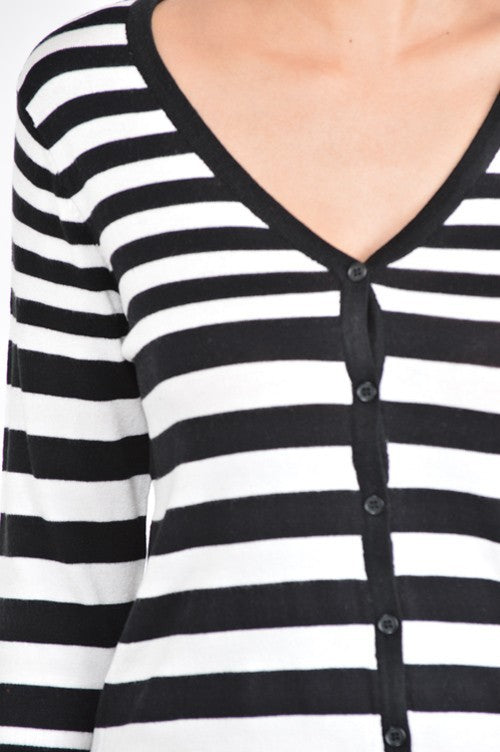 V Neck Striped Spandex Sweater Cardigan | Modern Boutique Fashion