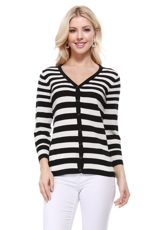 V Neck Striped Spandex Sweater Cardigan | Modern Boutique Fashion