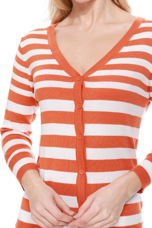 V Neck Striped Spandex Sweater Cardigan | Modern Boutique Fashion