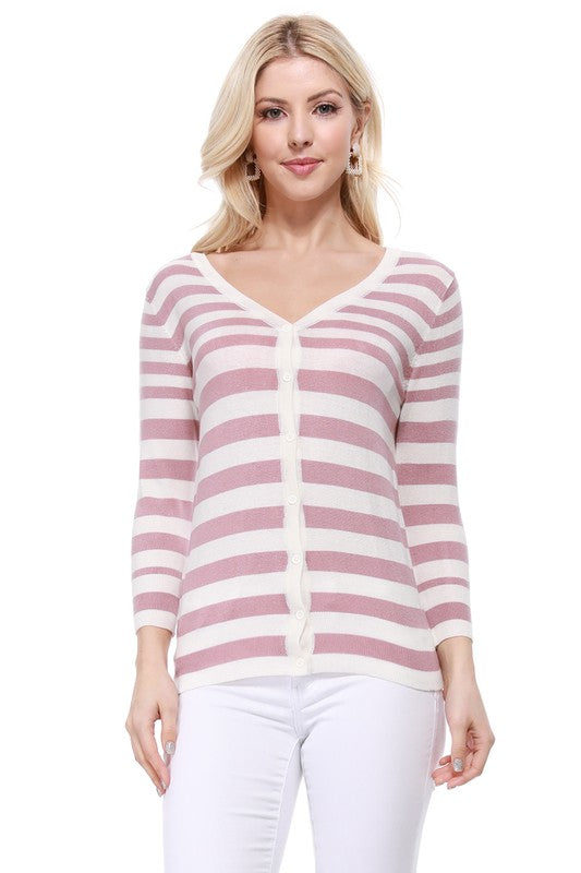 V Neck Striped Spandex Sweater Cardigan | Modern Boutique Fashion
