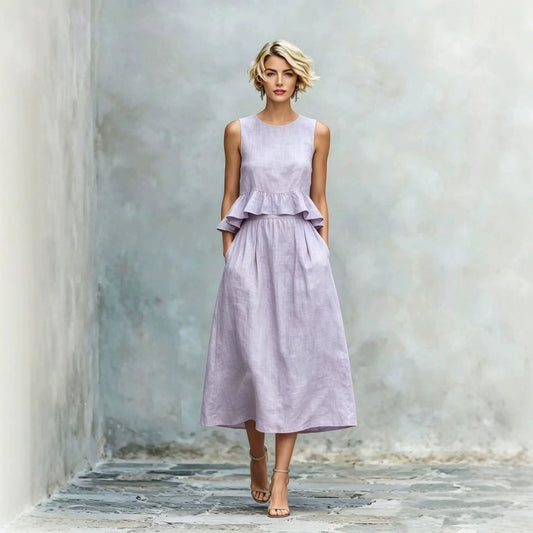 Women's Sleeveless High-Waist Ruffle Trim Maxi Dress