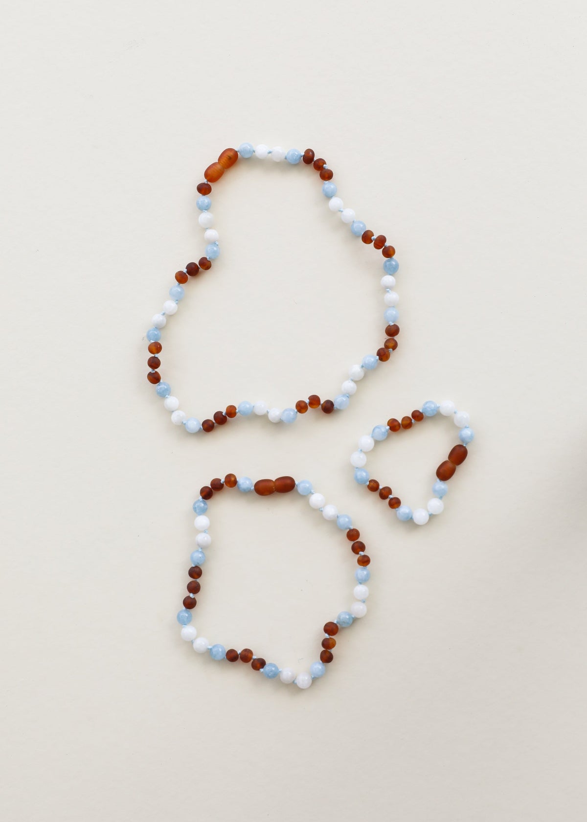 Raw Cognac Baltic Sea Amber + Moonstone + Aquamarine || Gemstone Necklace
