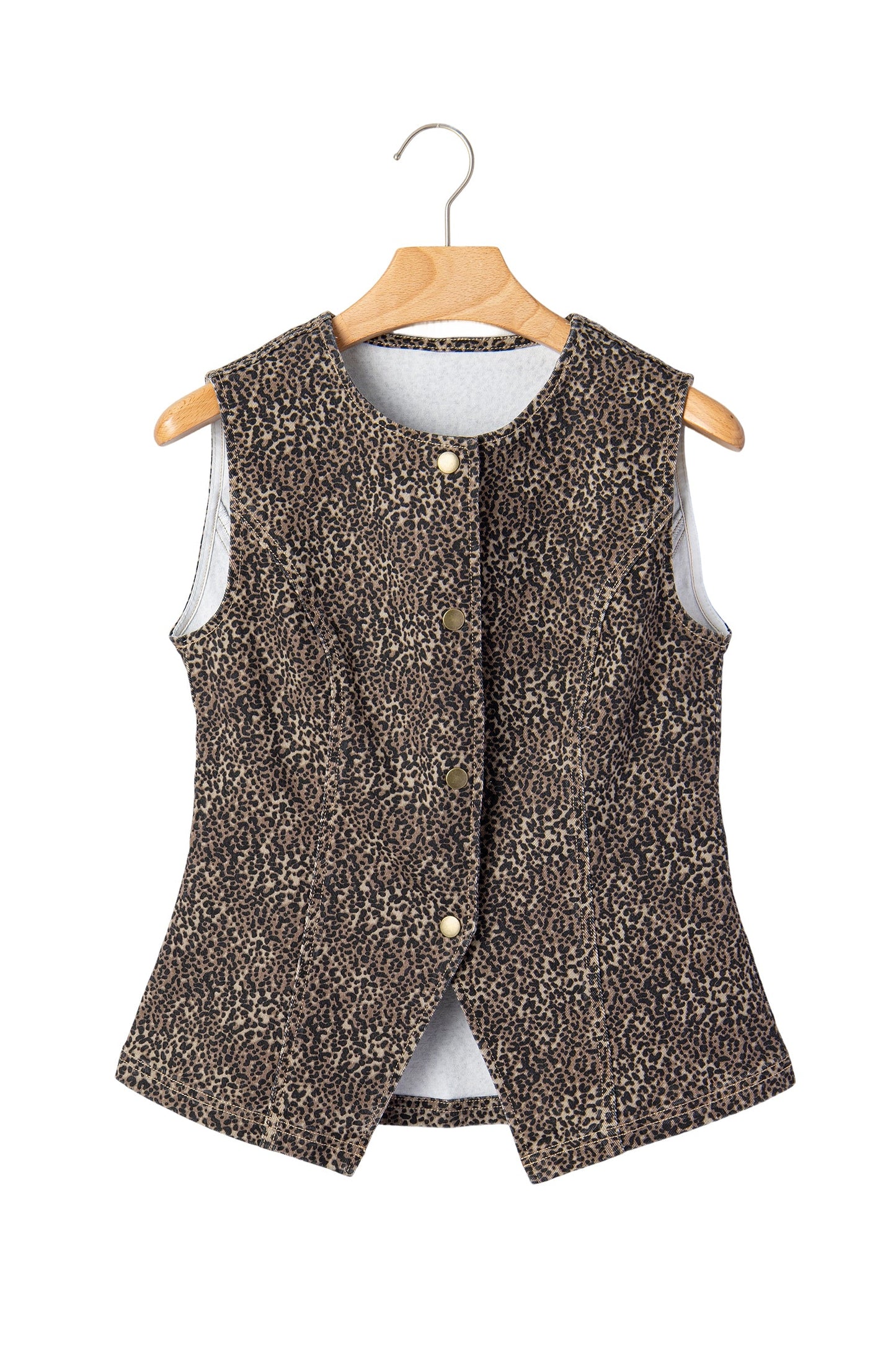 Leopard Denim Button Front Vest