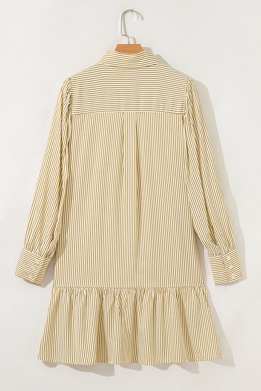 Stripe Collared Cuff Long Sleeve Mini Dress