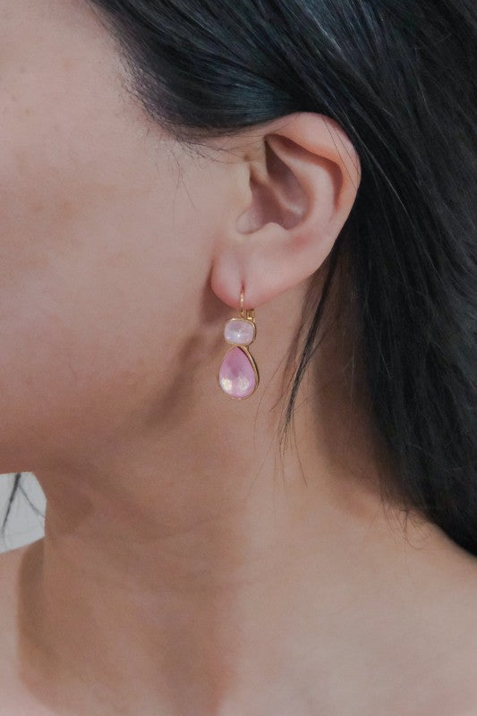 Stone Hook Earrings Pink