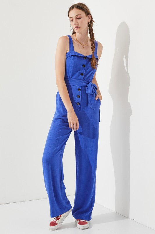 Sleeveless Adjustable Strap Button Down Jumpsuit | Modern Boutique Fashion
