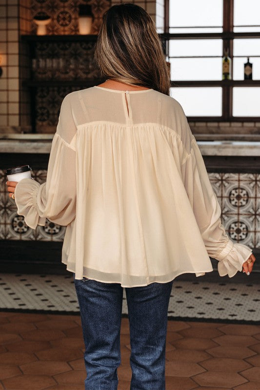 Mayaevi Sleeve Chiffon Blouse Long Sleeve Top boutique women's apparel