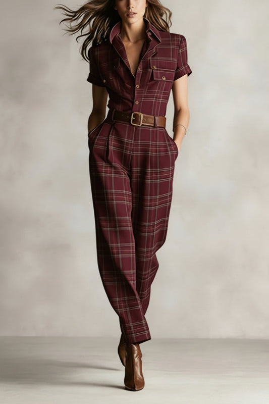 Notched Lapel Wide-leg Jumpsuit