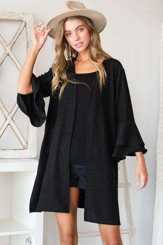 Glitter Bell Sleeve Kimono Cardigan Krt1664 | Modern Boutique Fashion