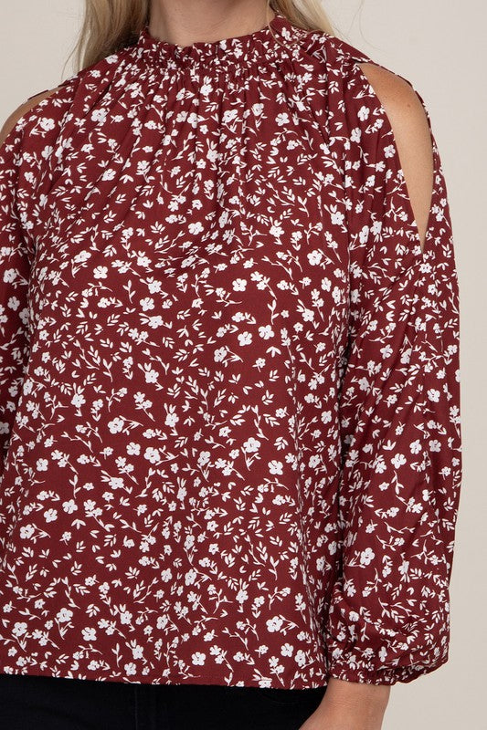 Ditsy Floral Print Split Sleeve Blouse