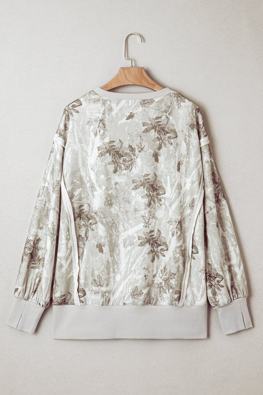 Leafy Camo Reverse Seam Patchwork Baggy Sweatshirt