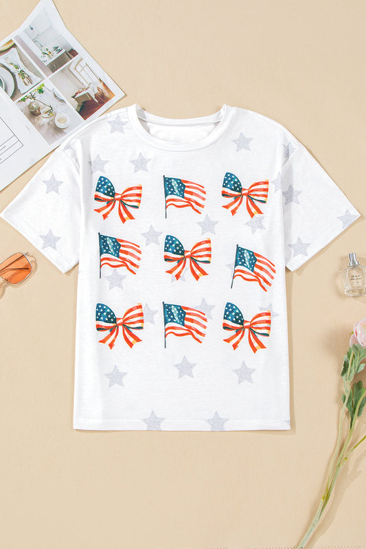 USA Flag & Bow Star Graphic T-Shirt