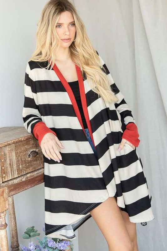 Open Front Striped Draped Cardigan | Modern Boutique Fashion