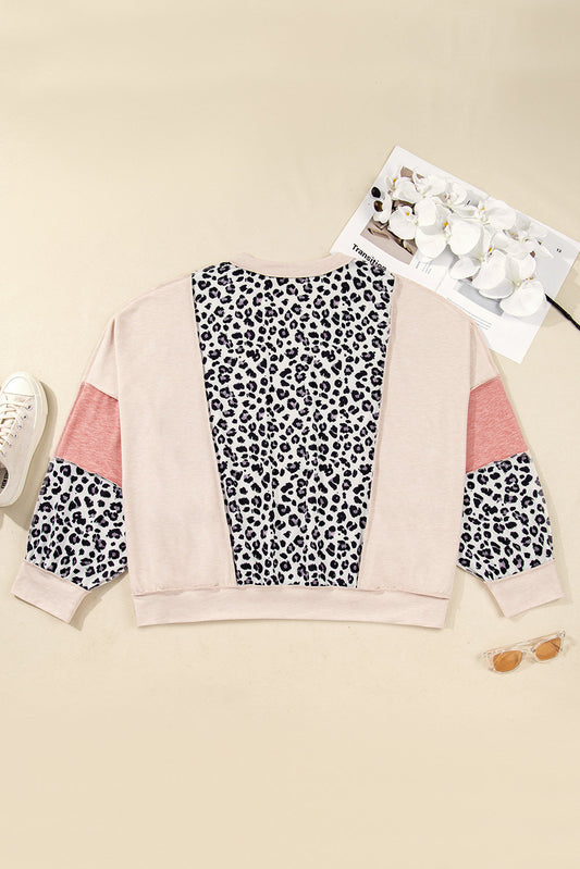 Plus Size Leopard Colorblock Patchwork Reverse Stitch Top