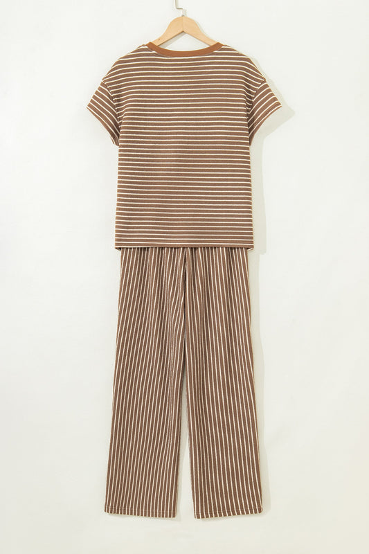 Stripe Crew Neck Tee and Drawstring Pants Set