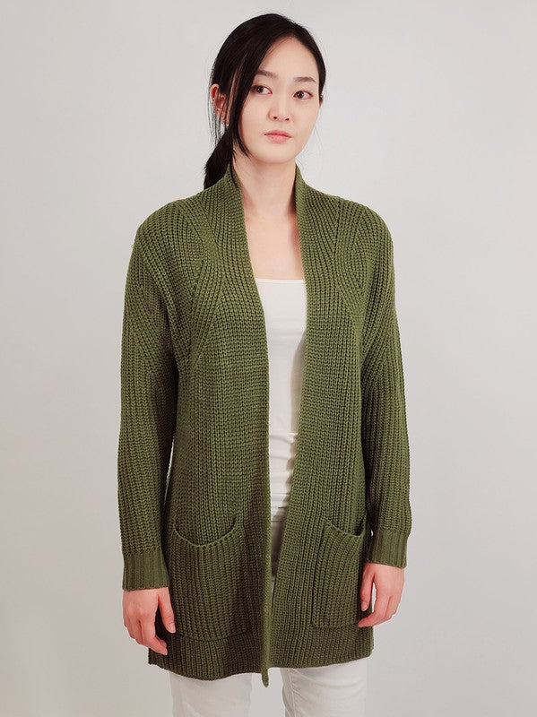 Open Front Waffle Knit Sweater Cardigan W/ Pocket | Modern Boutique Fashion