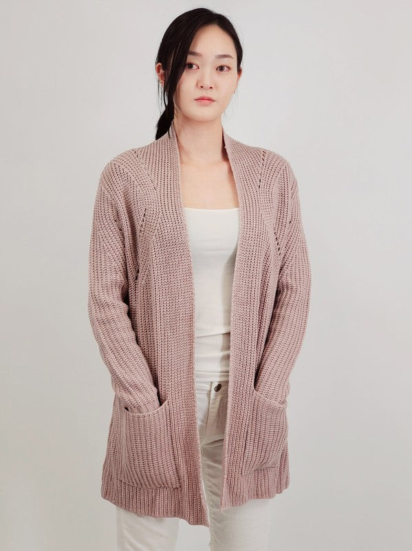 Open Front Waffle Knit Sweater Cardigan W/ Pocket | Modern Boutique Fashion