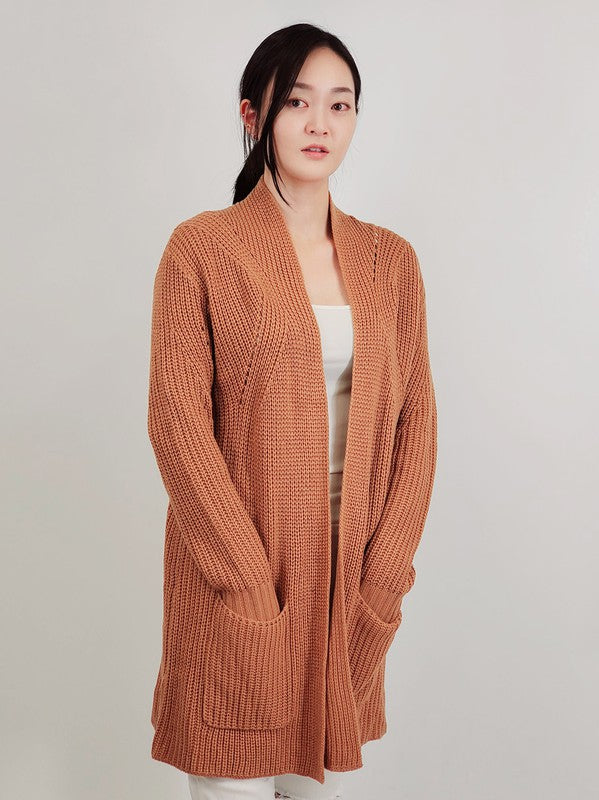 Open Front Waffle Knit Sweater Cardigan W/ Pocket | Modern Boutique Fashion