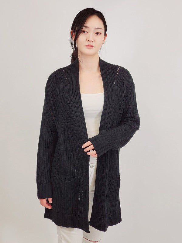 Open Front Waffle Knit Sweater Cardigan W/ Pocket | Modern Boutique Fashion