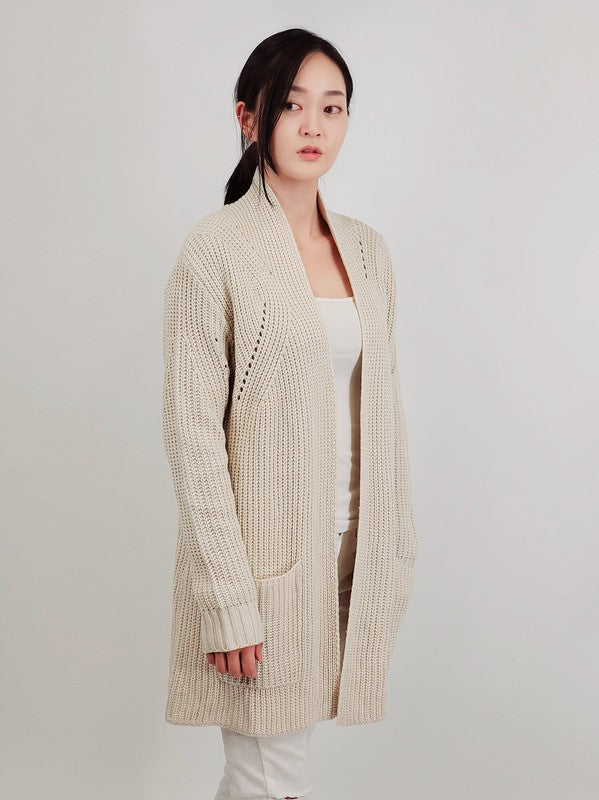 Open Front Waffle Knit Sweater Cardigan W/ Pocket | Modern Boutique Fashion