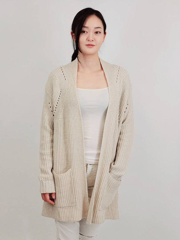 Open Front Waffle Knit Sweater Cardigan W/ Pocket | Modern Boutique Fashion