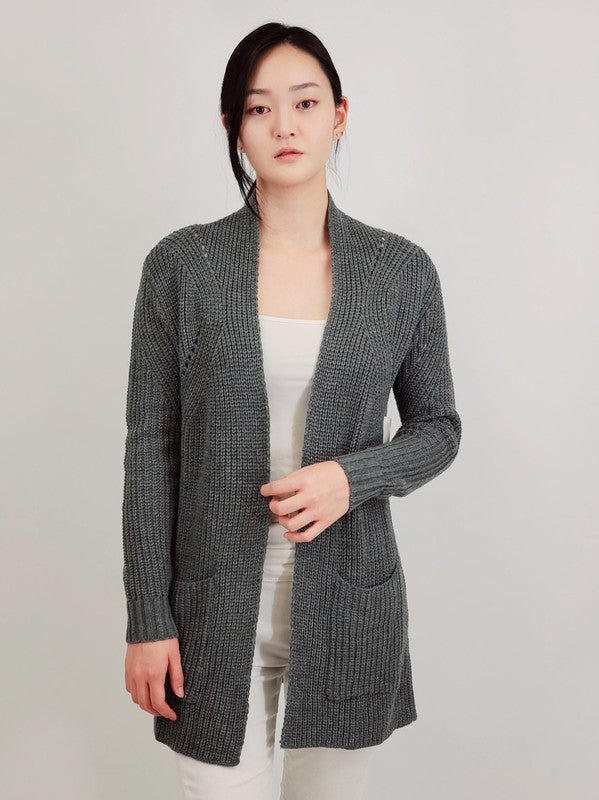 Open Front Waffle Knit Sweater Cardigan W/ Pocket | Modern Boutique Fashion
