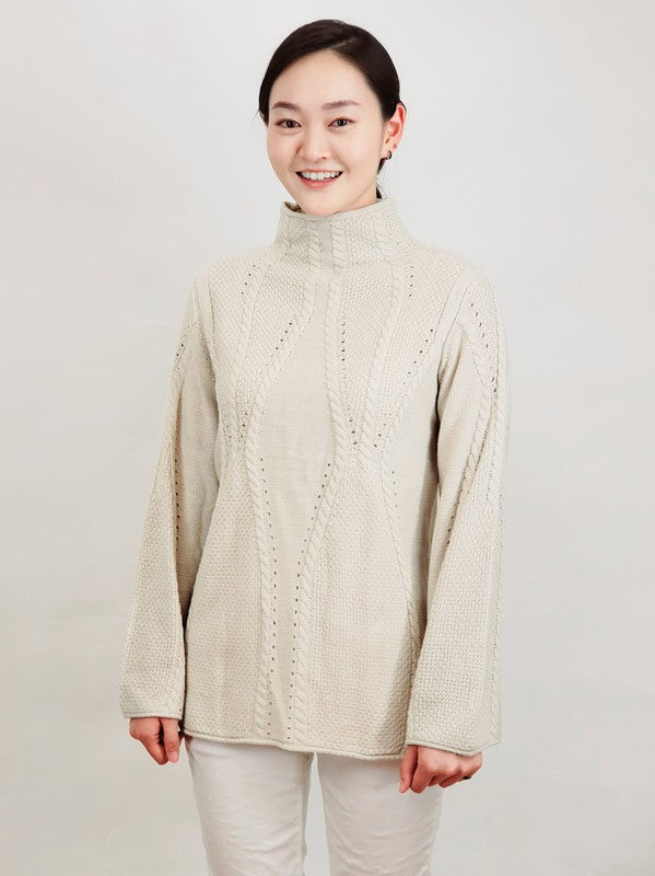 Mock Neck Cable Knitted Tunic Pullover Sweater | Modern Boutique Fashion