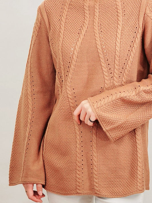 Mock Neck Cable Knitted Tunic Pullover Sweater | Modern Boutique Fashion