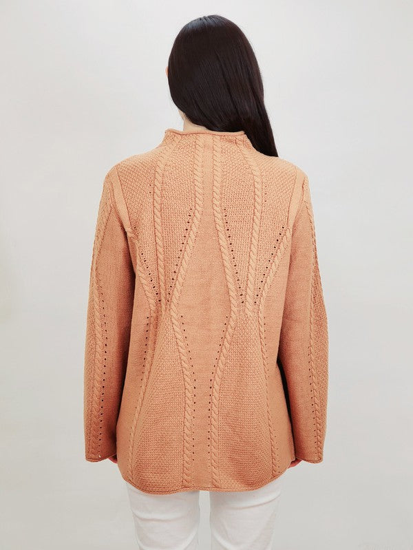 Mock Neck Cable Knitted Tunic Pullover Sweater | Modern Boutique Fashion