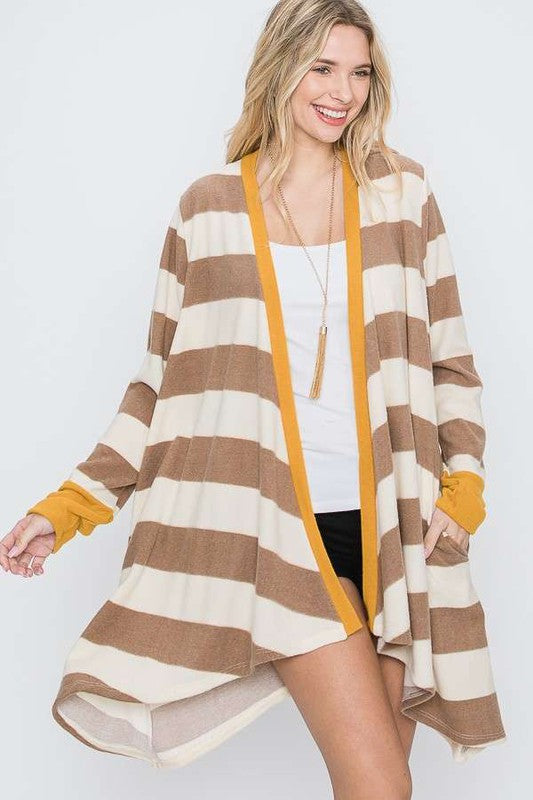Open Front Striped Draped Cardigan | Modern Boutique Fashion