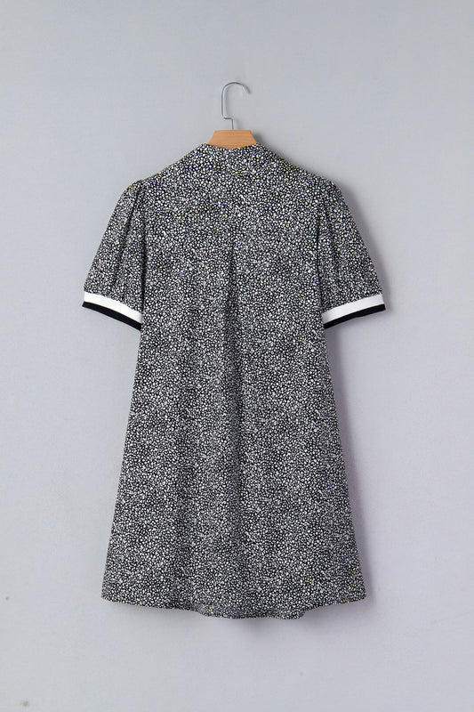 Leopard Contrast Stripe Polo Collar Dress