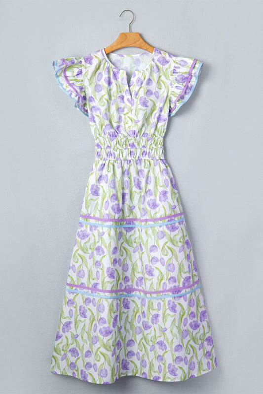 Floral Tulip Contrast Trim Midi Dress