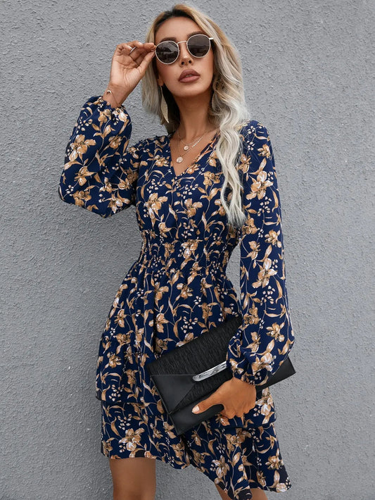 πΈ Floral Layered Surplice Balloon Sleeve Dress