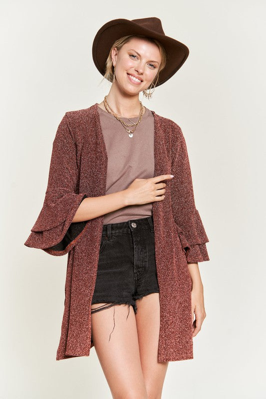 Glitter Bell Sleeve Kimono Cardigan Krt1664 | Modern Boutique Fashion