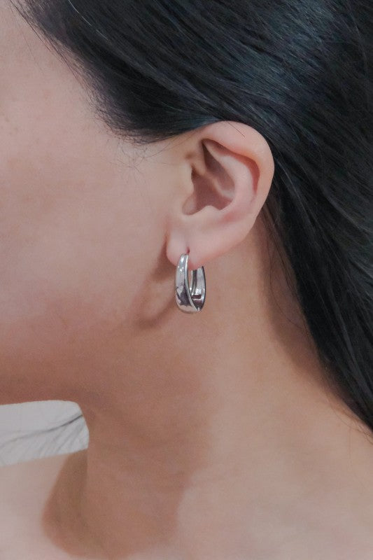 Oblong Hoop Earrings Silver
